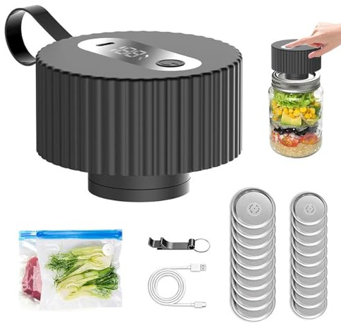 Envasadora al vacío eléctrica para tarros de conservas, 1800 mAh, de cristal, 3 en 1, envasadora al vacío para vasos, set de iniciación, pantalla LCD, manejo con un solo toque para almacenamiento y