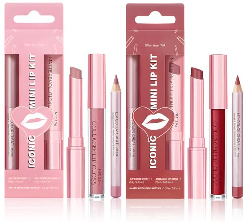 6PCS Matte Liquid Lipstick and Lip Liner Set,Nude Pink and Red Rose Lip Gloss & Lip Liner Set/Hydrating Tint Lip Balm,Collagen Lip Gloss For Dry Lips,Waterproof Make Up Set(Nude Pink,Red Rose)