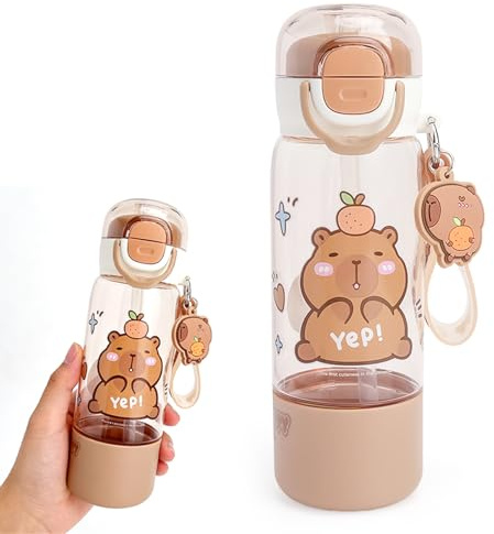Botella Capybara 510 ml Sin BPA Antigoteo – Una Botella con Tres Modos de Bebida con Pajita, Botella de Agua Bonita para Escuela y Uso Diario, Apta para Bebidas Calientes