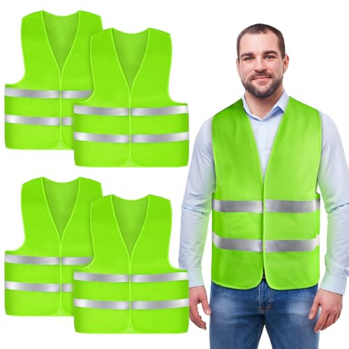 AYBUY Bilvästar med hög synlighet, 4-pack Fluorescerande grönt säkerhetsvästar, reflekterande västar med hög synlighet, för vuxna och barn, för nattetid, byggnadsarbetare och förare