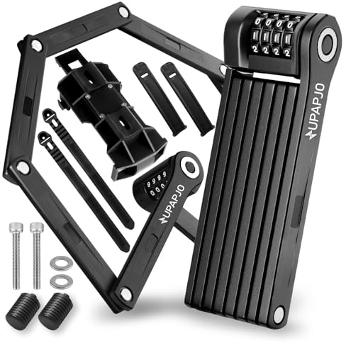 ZUPAPJO 120 cm Lucchetto Bici Pieghevole, Catena Bici con Supporto, Lucchetto Bicicletta Combinazione a 4 Cifreo, Protezione Antifurto e alta Sicurezza, Serratura per Bicicletta e E-bike