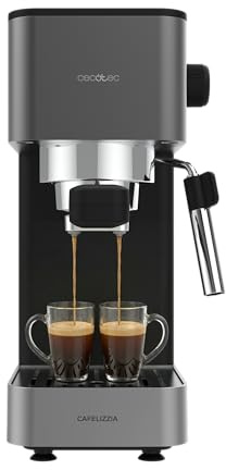 Cecotec Cafetera Express Manual Cafelizzia 690 Grey. 1230-1465W, Bomba 20 Bares, 1 o 2 Tazas, Vaporizador, Tanque 1,5L, Thermoblock, Panel Táctil, Espresso de Barista en Casa