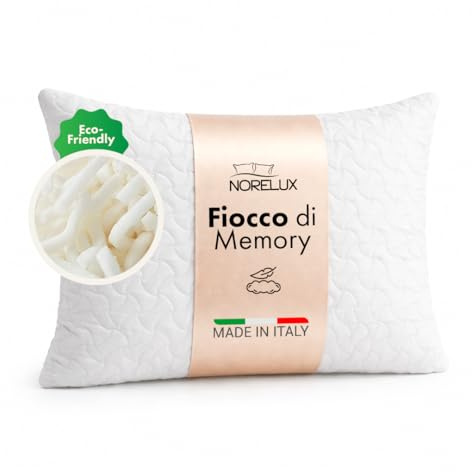 NORELUX Fiocco Cuscino Memory Foam in Fiocchi Riciclati, Sostegno Ergonomico e Traspirante, Rivestimento Trapuntato e Materiali Sostenibili, OEKO-TEX Standard 100, 71x41x15cm, Made in Italy