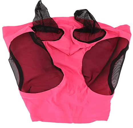 Máscara de Malla contra Moscas de Caballo, máscara de Mosca de Caballo con protección para los oídos, Cubierta de Malla Transpirable para la Cara del Caballo para Montar Equipo (Rosa roja)