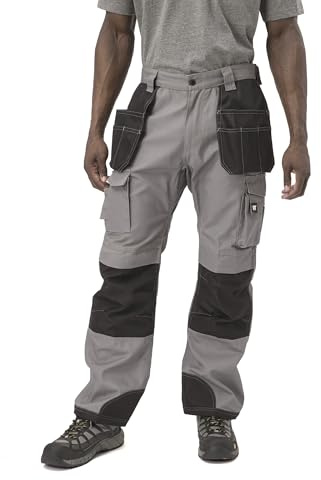 Caterpillar Trademark Work Pants for Men Built from Tough Canvas Fabric with Cargo Space and Ease of Movement, Classic Fit - Grey/Black, 36W x 34L