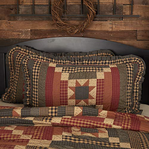 VHC Brands Maisie King Sham 21x37 Country Patchwork Design, Barn Red