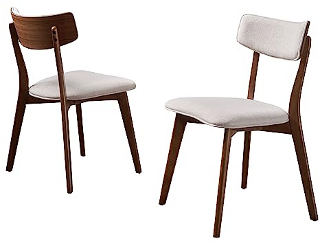 Christopher Knight Home Abrielle Mid-Century Modern Dining Chairs with Rubberwood Frame, 2-Pcs Set, Light Beige / Natural Walnut