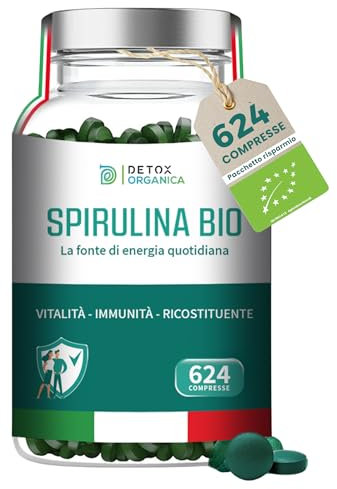 Detox Organica Spirulina Biologica - 624 Compresse BIO, Alto Dosaggio 4000 mg - Ricca di Ficocianina, Vitamine, Minerali, Proteine - Alga Spirulina Pura | Prodotta in Germania