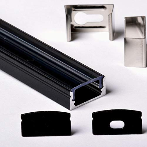 AFTERTECH 1 x 2 meter 1708N 17 x 8 mm SVART ALUMINIUM PROFIL FÖR STRIPS LED HÅRD STRIP LED HÅRD STÅL 2 m 2 m 2 MT + Cover (1 x 2 meter 1708 svart klar)