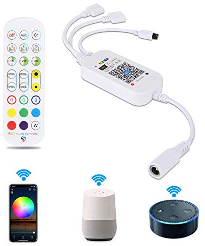 Controller WIFI per Strisce LED, Ricevitore Wifi Wireless LUXONIC con Telecomando IR a 24 Tasti, Controllo Vocale con Alexa Google Assistant, Vontrollo APP IOS / Android per Nastri LED RGB 5050 3528