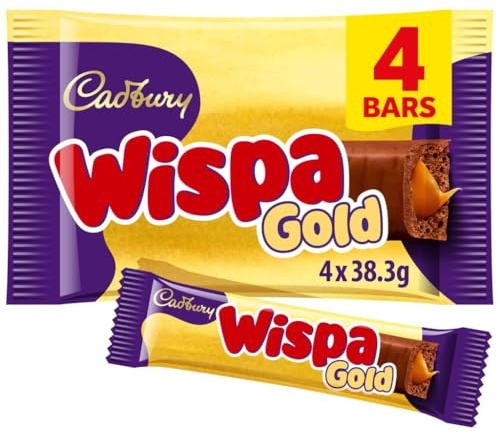 Cadbury Wispa Gold Chocolate, Indulgent Milk Chocolate with Caramel Centre, 4 x 38.3 g Bars (Pack of 1)