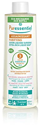 Puressentiel - Eco recharge savon liquide surgras aux 3 Huiles essentielles BIO - Antibactérien - Visage, mains et corps - Peaux sèches, sensibles et réactives - Nettoie & Protège - 500ml