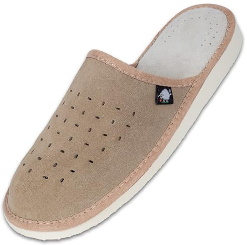 FOOTHUGS Womens Slippers Memory Foam Plantar Fasciitis Ladies Slippers Breathable Arch Support Mules For Women Wide Fit (8 UK Wide, Beige)