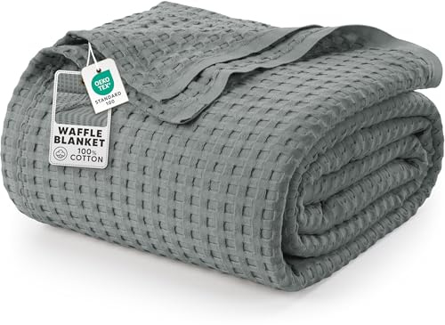 Utopia Bedding 100% Cotton Waffle Weave Blanket King Size for Bed - Lightweight, Breathable Summer Blankets Soft and Cozy, Gift for Mother’s Day Home Decor (Cool Grey, 90x108 Inch)
