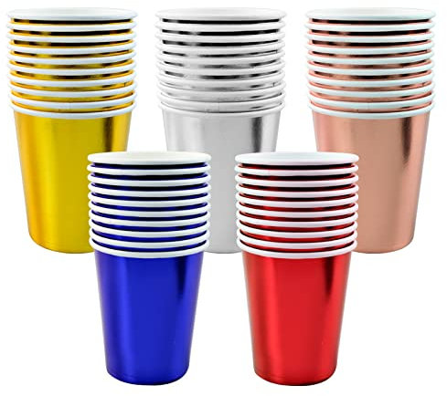 50 Piezas Vasos de Papel de Color Desechables Tazas de Fiesta, Café Té Bebidas Calientes y Frías Vasos Desechables para la Creación de Bricolaje, Fiestas, Barbacoas y bodas
