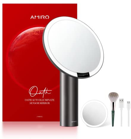 AMIRO 9 Schminkspiegel mit Beleuchtung, Smart Sensor & Touch-Steuerung, 3 Farben & 6 Helligkeiten, Memory-Funktion, freie Rotation, Schwarz