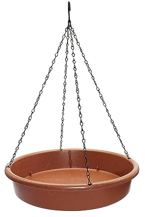 F Fityle Abreuvoir à Oiseaux avec Crochets Métals, Bain à Oiseaux Suspendu et Chaîne, Bol à Eau pour Oiseaux, Mangeoire Suspendue à Oiseaux pour Moineau, Perroquet, Diamètre 30.5 Cm, Brun