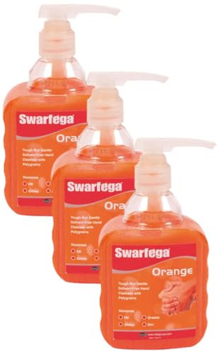Swarfega Orange Hand Wash, Solvent-Free Heavy Duty Hand Cleaner with Natural Scrub and Moisturisers, Gentle on Skin 450ml Pump (Pack of 3)
