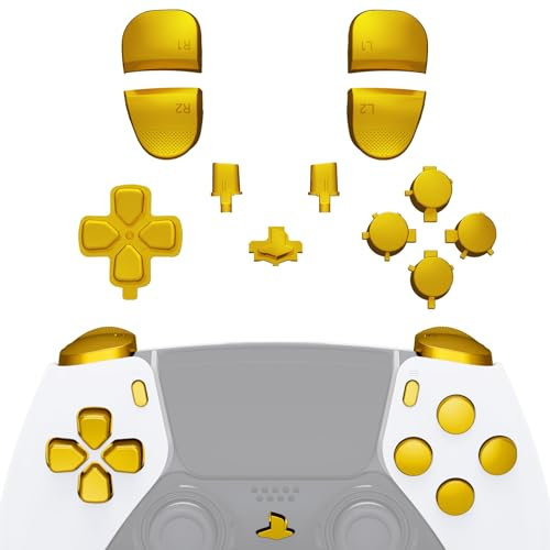 eXtremeRate Replacement Full Set Buttons Compatible with ps5 Edge Controller, Chrome Gold D-pad Share Options Home Face Buttons R1 L1 R2 L2 Triggers Compatible with ps5 Edge Controller