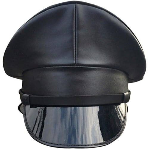Cappello da Ufficiale in Stile Tedesco Cappello da Esercito in Pelle pu Cappello da Autista Nero Cappello da Guardia per Performance in Discoteca Halloween Unisex