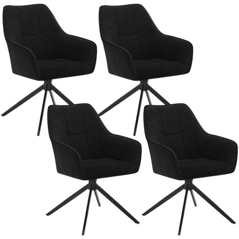 WOLTU Esszimmerstühle drehbar 4er Set, Stuhl Esszimmer Esstisch, Küchenstuhl Drehstuhl Polsterstuhl mit Armlehnen, gepolsterter Armlehnstuhl, aus Chenille & Cord, Metallbeine, Schwarz, EZS08sz-4