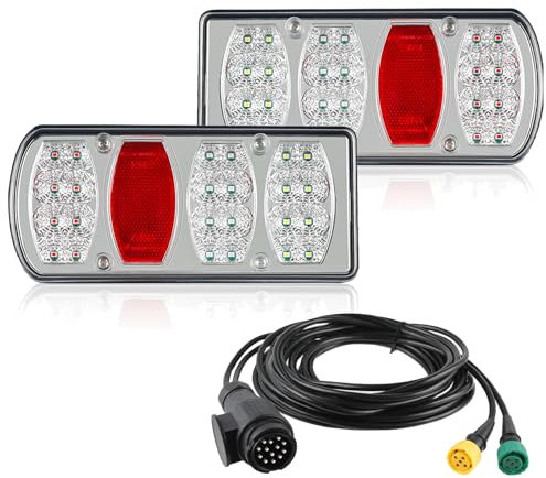 AOHEWEI kit de luces traseras para remolque, 12V 24V resistente al agua señal giro cola de freno antiniebla inverso con 13 pin enchufe 5 núcleos 5,5m cable para camión caravana furgoneta tractor