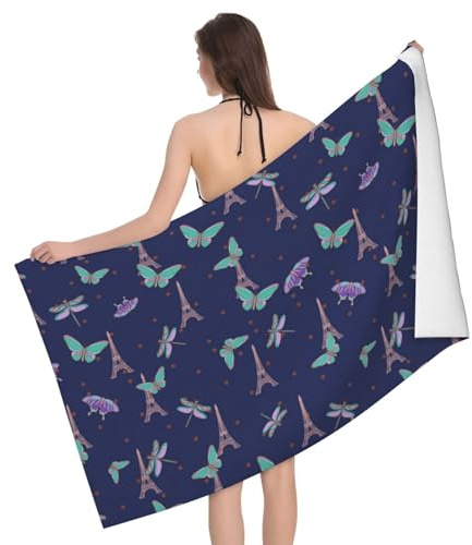 Novastar Toalla de playa de secado rápido – Toallas de microfibra de la Torre Eiffel de mariposa para el cuerpo, toallas de baño suaves para baño, toallas de playa personalizadas a prueba de arena