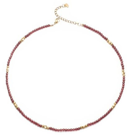 Aleasha Granat Halskette Damen 3mm Boho Strand Kette Edelstahl mit roten Edelstein Halskette Rot 45cm verstellbar Handgefertigt Choker für Sommer Strand Schmuck Geschenke