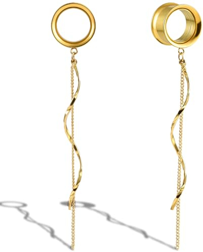 DOEARKO Expansores de Oreja de Túnel de Carne de Acero Inoxidable Dilataciones Orejas Expansore Estiramiento Piercing Joyería para Hombres y Mujeres 8mm a 16mm (Oro, 14mm)