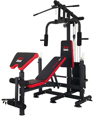 Hansson Sports® Universal Kraftstation Hantelbank Multifunktion mit Hantelablage Latzug Butterfly Beinstrecker Beinbeuger 65kg Gewichten klappbar (A:Hantelbank)