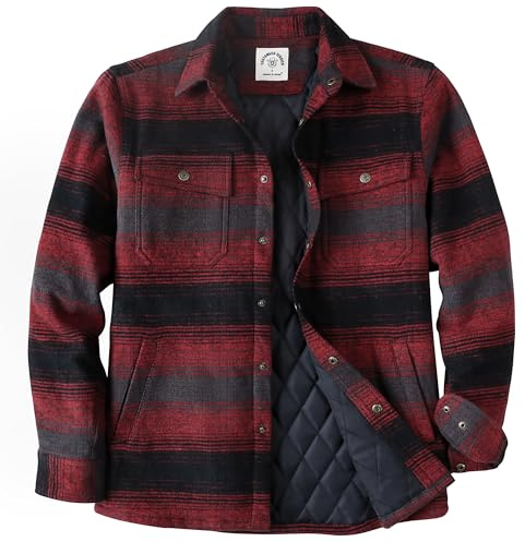 Dubinik® Chaqueta Hombre Cuadros Ligera Cómoda Termico Forrada Camisa Franela Casual Botón Presión Manga Larga 2 Bolsillos