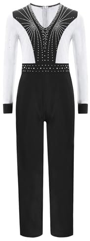 Yruioon Kinder Turnanzug Jungen Glitzer Gymnastikanzug Langarm Ballettanzug Ganzkörper Trikot Leotard Eiskunstlauf Body Sport Overall Jumpsuit Weiß 110-116