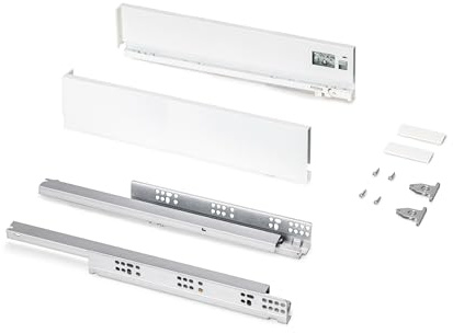 Emuca - Kit tiroir pour cuisine et bain, hauteur 93mm, profondité 450mm, 30 Kg, fermeture amortie, panneaux non incluses, Acier, Blanc