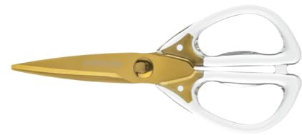 Ciseaux de cuisine dorés avec poignée transparente