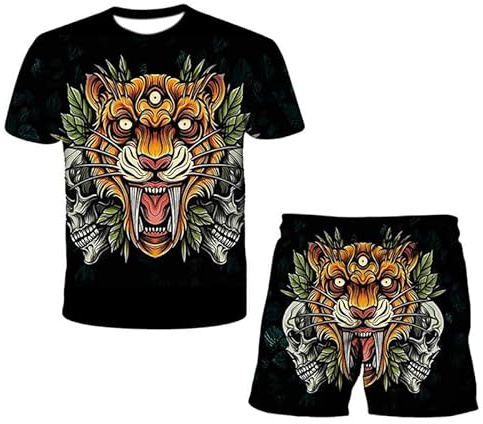 Conjunto de Camiseta y pantalón Corto con Estampado 3D de león para Hombre Chándal de Verano de Secado rápido Traje Deportivo de Gimnasia Informal