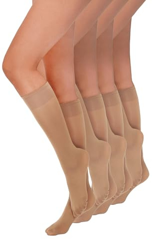 Annes styling Paquete de 4 Calcetines Hasta La Rodilla Para Mujer - Calcetines Elásticos y Duraderos - Suaves Ajustados Resistentes y Elegantes - Fabricados En Italia - Visone Talla única