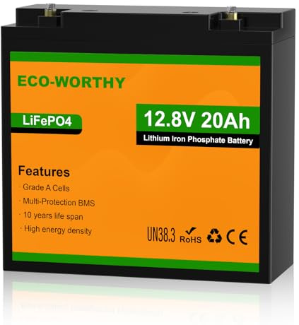 ECO-WORTHY Litiumbatteri 12 V 20 Ah med BMS-skydd, LiFePO4 12 V 20 Ah för trollingmotorer, båtar, elektriska rullstolar, husvagnar
