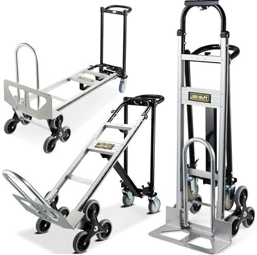 Osluken 3 in 1 Industrial Convertible Hand Truck Dolly Heavy Duty, 1000LB Capacity Stair Climbing Dolly Cart, Aluminum Collapsible Utility Dolly with Wheels, 3 Positions for Transport, Moving