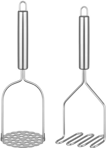 Maclia 2PCS Mashed Potato Masher - Stainless Steel Potato Smasher, Masher Kitchen Tools & Utensils for Avocado, Bean, Salad, Vegetables, Fruit, Food, Meat Smasher Tool for Ground Beef