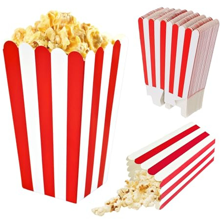 YIMETOP Popcornlådor, 30 st popcornpåsar, små, popcornpåsar, röd/vit, randiga, för bio, födelsedagsfest, festsnacks, godispåsar (7 x 5 x 12 cm)