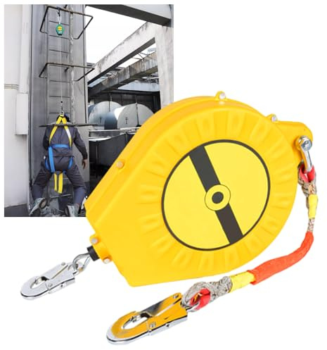 VFDZ Dispositivo Anticaidas Retráctil, 3-20 Metros Linea de Vida Retractil Homologado 150 KG, Profesión Arnés de Seguridad Anticaídas Retráctil para Trabajos en Altura(Amarillo,15 Metros)