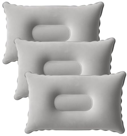 JazRvr Set of 3 Inflatable Pillows, Grey, Air Cushion for Travel and Outdoor, Beach Cushion, Inflatable Seat Cushion for Camping and Air Travel, 43 x 27 cm