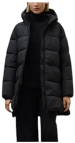 ECOALF Cappotto lungo imbottito invernale con cappuccio, nero, stile parka, Nero , S