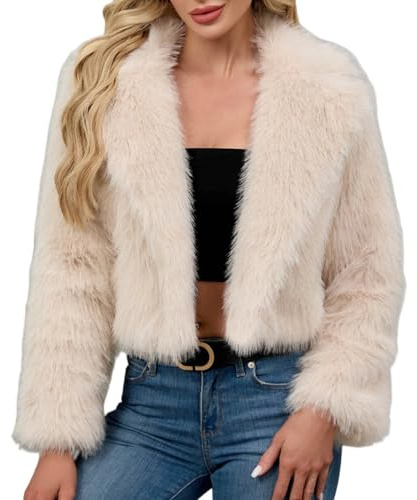 Generisch Abrigo de piel para mujer, chaqueta de pelo de invierno, térmico, mullido, abrigo de invierno, abrigo de manga larga, cuello de solapa, chaqueta de invierno, abrigo de piel sintética, ropa