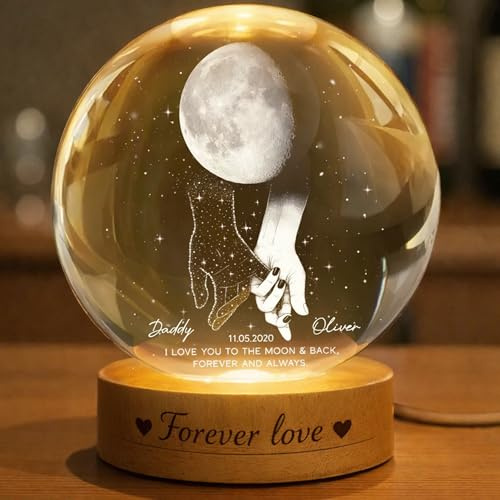 HHLYN14 Lost Loved One Holding Hands Personalized Crystal Ball Night Light, Custom Moon Phase Memorial Lamp, Galaxy Remembrance Gift, Sympathy Keepsake LED Light with Names and Date