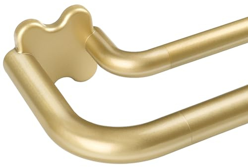 USFOOK Gold Double Extendable Curtain Pole, Curtain Poles 80 to 218 cm | 19 mm Dual Curtain Pole, Room Darkening Curtain Poles for Blackout Curtains, with Curved Ends, for Living Room, Bedroom