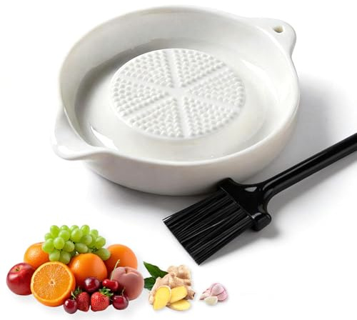 Garlic Grater Plate with Mini Brush, Ceramic Ginger Garlic Graters