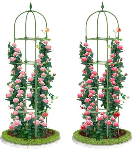 LATERN 1 Pieza Enrejado de Obelisco de Jardín para Plantas Trepadoras, 180CM Altura Soporte Metálico para Plantas con Revestimiento Antioxidante para Macetas Plantas Rosas Tomates Flores Uvas (Verde)