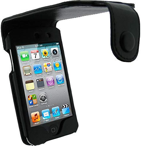 igadgitz Negro Funda de Cuero Piel Carcasa Case Cover para Apple iPod Touch 4ª Gen + Pantalla Protector