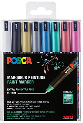 POSCA 181709 - POSCA Marker mit kalibrierter Spitze, 8er Set, metallic